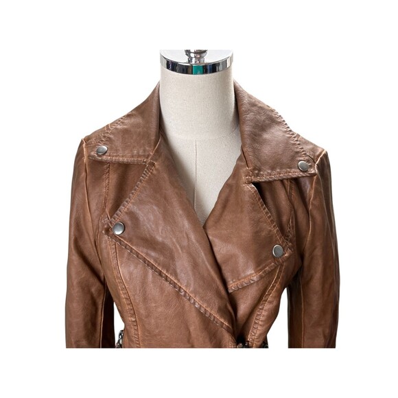 Max Studio Jacket Size Small Women's Faux Leather Brown Zip Up - Picture 3 of 7